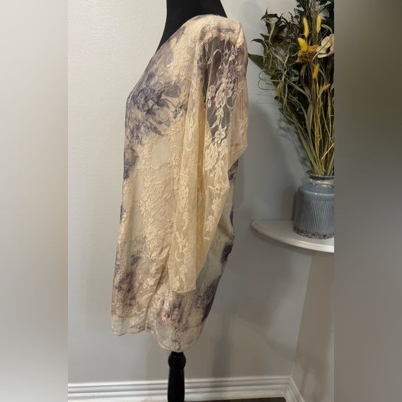 Frazzle Cream lace and Purple floral with rhinestones Lined Blouse size Large - Picture 3 of 9